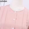 VONDA Женское летнее повседневное сплошное свободное платье с круглым вырезом и короткими рукавами в полоску