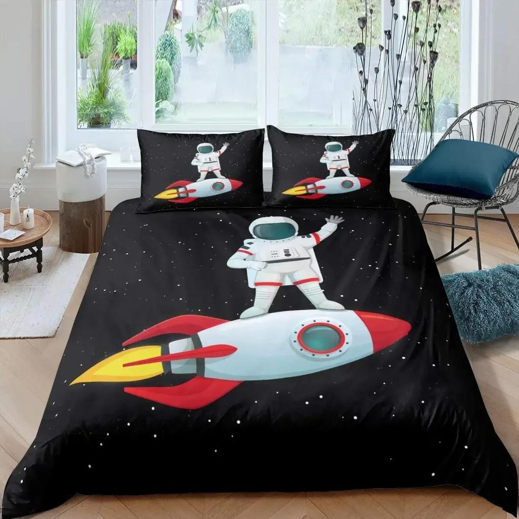 Astronaut Duvet Cover Set Astronaut Playing Guitar Bedding Set Teen Boys Kids Galaxy Stars Outer Space Polyester Comforter Cover