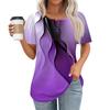 Women's Fashionable Casual Short Sleeve Button Print Round Neck Pullover Top