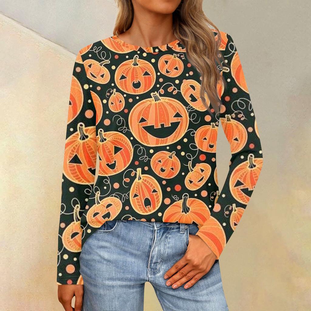 Женская свободная повседневная повседневная футболка с длинным рукавом и круглым вырезом, сплошной цвет, топ