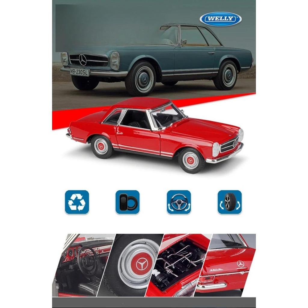 Welly 1/24 Mercedes-Benz 230SL 1963 Металлическая модель автомобиля Литье под давлением и игрушечные транспортные средства Коллекционная игрушка Автомобиль Подарки на день рождения для мальчика