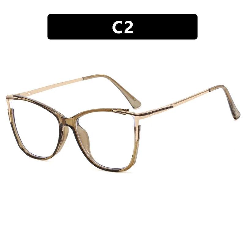 2023 New Fashion Women Anti Light Blue Cat Eye Glasses Frame Retro Hight Quality Luxury Optical Computer Reading Eyeglasses