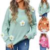 Women's Casual Fashion Comfortable Round Neck Pullover Contrast Color Flower Long Sleeve Street Trend Knitted Sweater