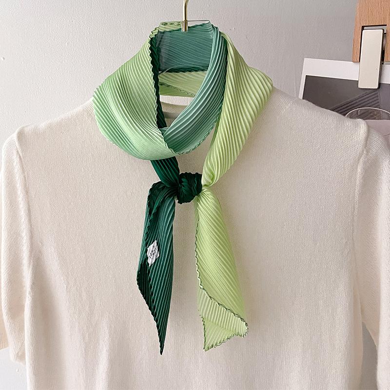 Women Pleated Head Scarf Wraps Scarves Neckerchief Bandana Solid Color