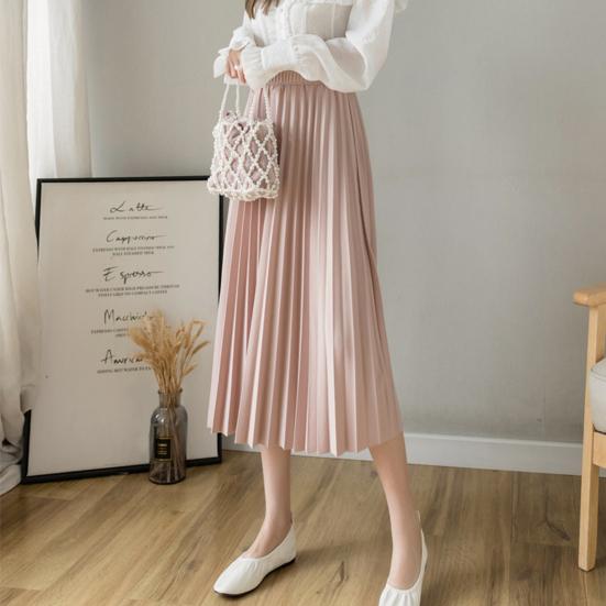 Женская плиссированная юбка, эластичная, высокая талия, однотонная юбка миди, мягкая, дышащая ткань, универсальный стиль, повседневная юбка