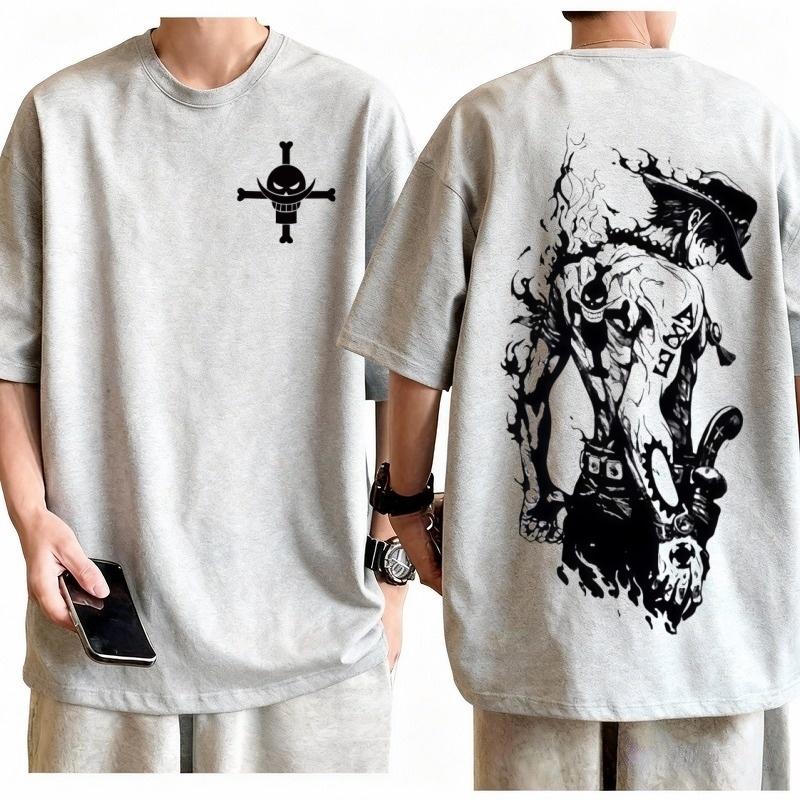 One Piece Portgas D Ace TShirt Men Oversized Cotton Anime Graphic Tee Casual Streetwear Soft Breathable Loose Crew Neck Top
