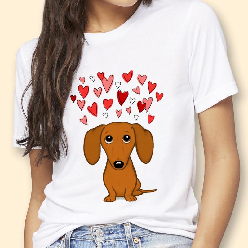 Cute Dachshund Printed T Shirt Women Summer Clothes Tops Female White T-Shirt Femme Clever Dog Lover Tshirts Casual Tees