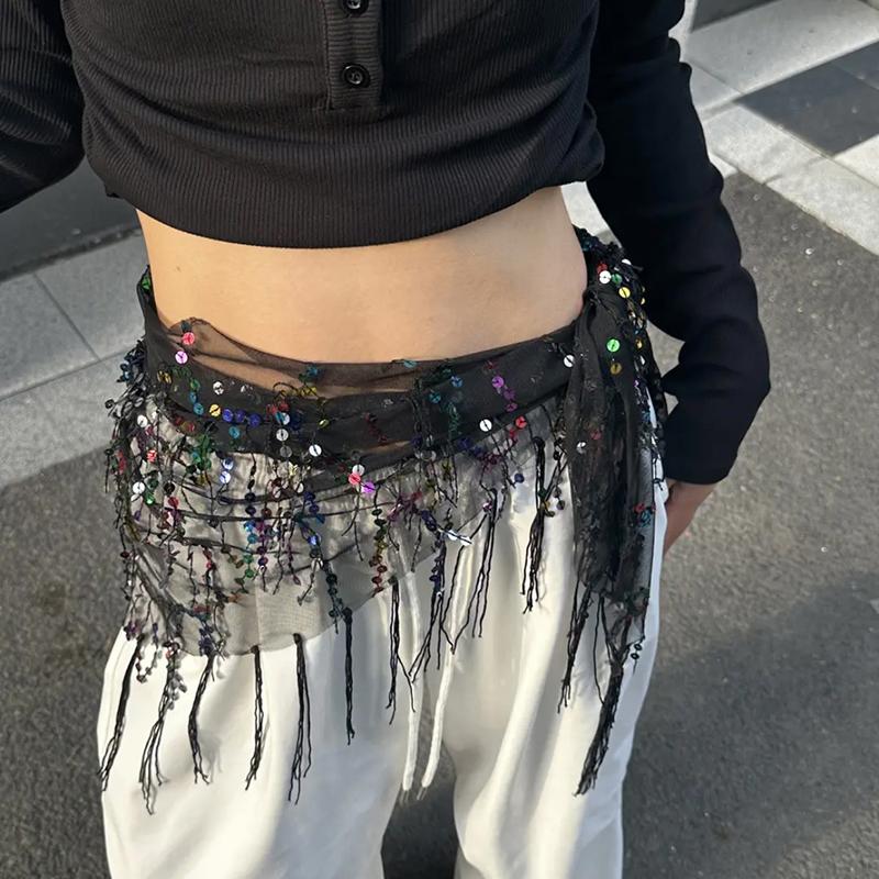 Versatile Belly Dance Waist Chain Tassel Triangular Scarf Waist Belt Jazz Dance Accessories Indian Dance Holiday Fart Curtain