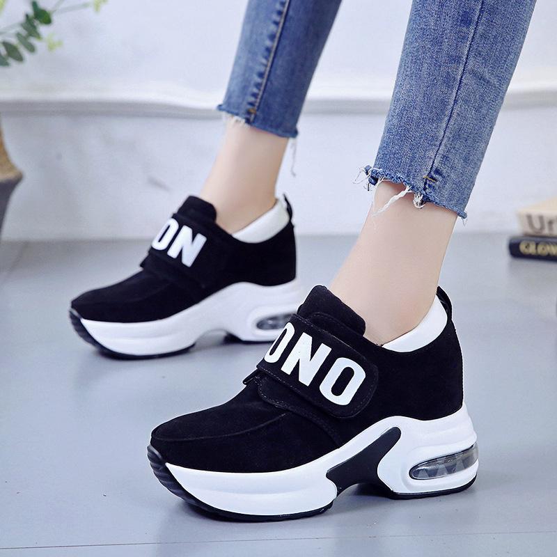 New thick-soled muffin shoes, student casual shoes, autumn single shoes, Velcro inner height increase