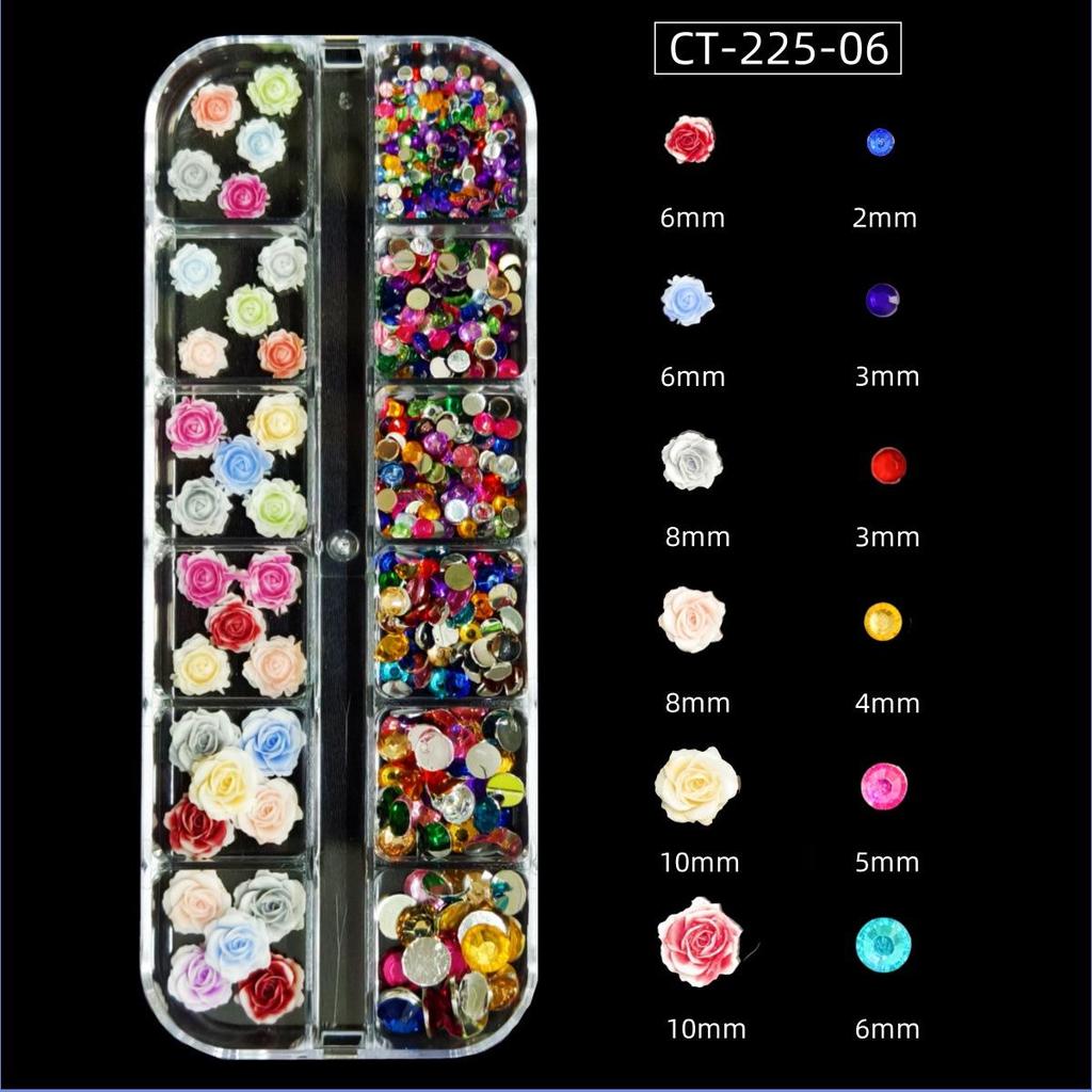 Camellia 3D Nail Art Set: Transparent Aurora, White Iridescent, and Rose Flower Decorations