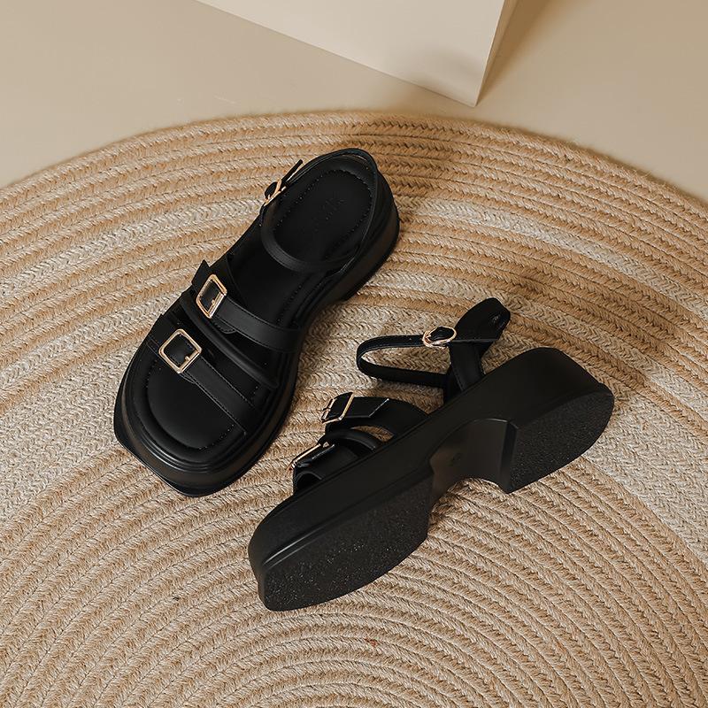 Женские босоножки на платформе весна и лето новые полоски на одно слово римские туфли мягкая подошва корейская версия римские туфли уличная пляжная обувь женская