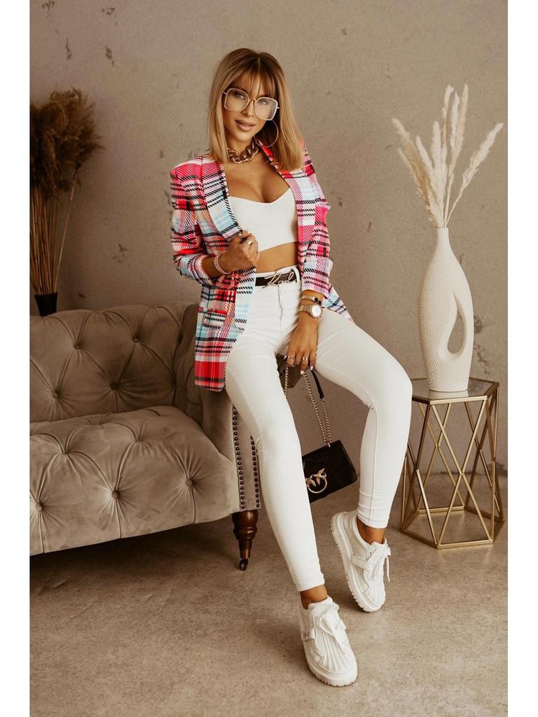 Блейзер цвета розовой розы в клетку с отложным воротником - Коллекция Осень/Зима 2022