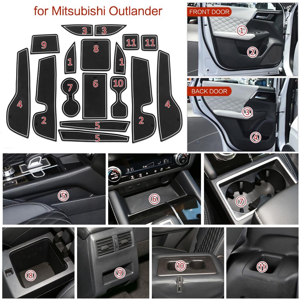 Коврик в слот для ворот автомобиля для Mitsubishi Outlander 2023 + Противоскользящий коврик в паз двери, подстаканник, аксессуары для интерьера, подставка