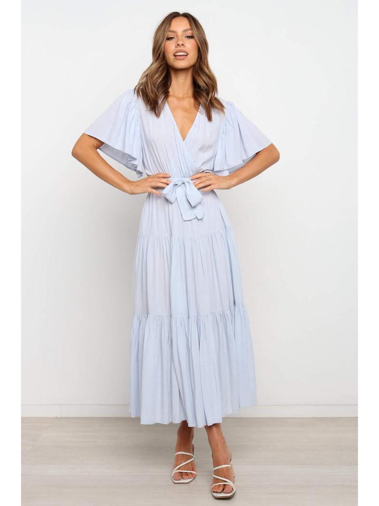 Богемное платье с V-образным вырезом, принтом, короткими рукавами и приталенным силуэтом, длинное, в наличии