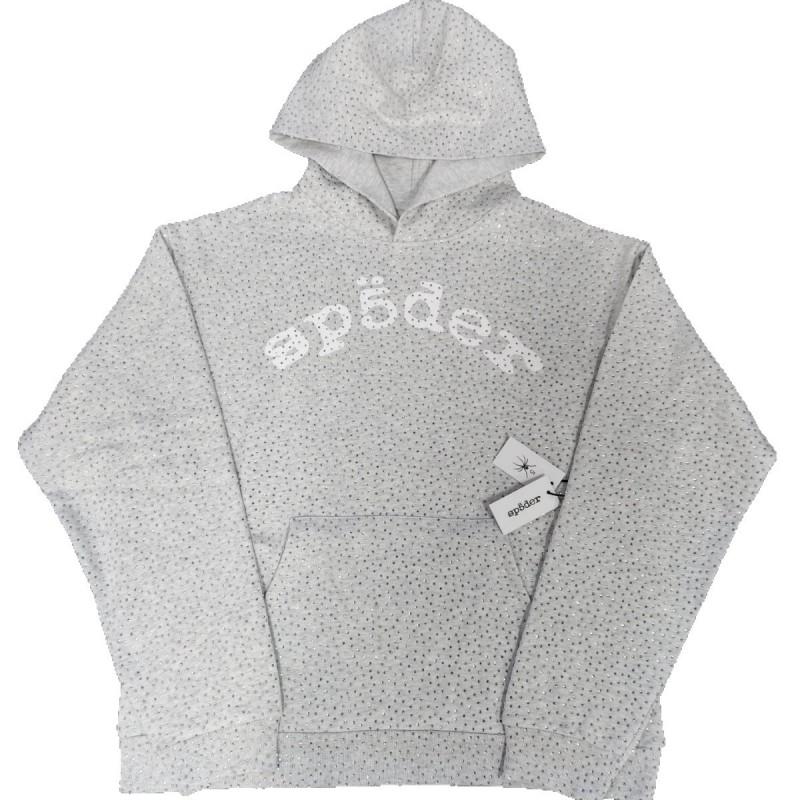 Mens 555 Spider Full Rhinestone Hoodie High Street Fashion Loose Fit Winter Sweatshirt