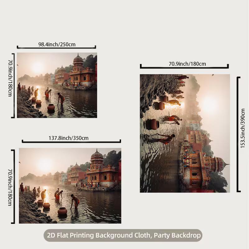 2D Artistic Indian Ghats Tapestry for Ethnic Content Creation & Home Decor