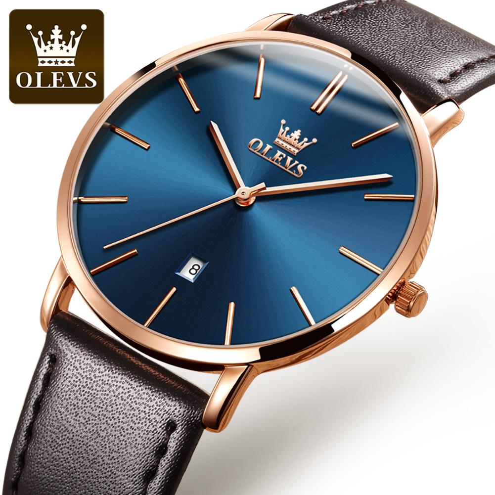 OLEVS Simple Men Quartz Watch Fashion Ultra-thin Design Leather Strap Calendar Mens Watches Top Brand Luxury Relogio Masculino