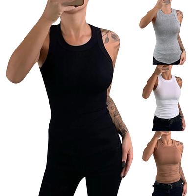 Женская летняя мода, повседневный однотонный топ без рукавов с круглым вырезом, узкая майка