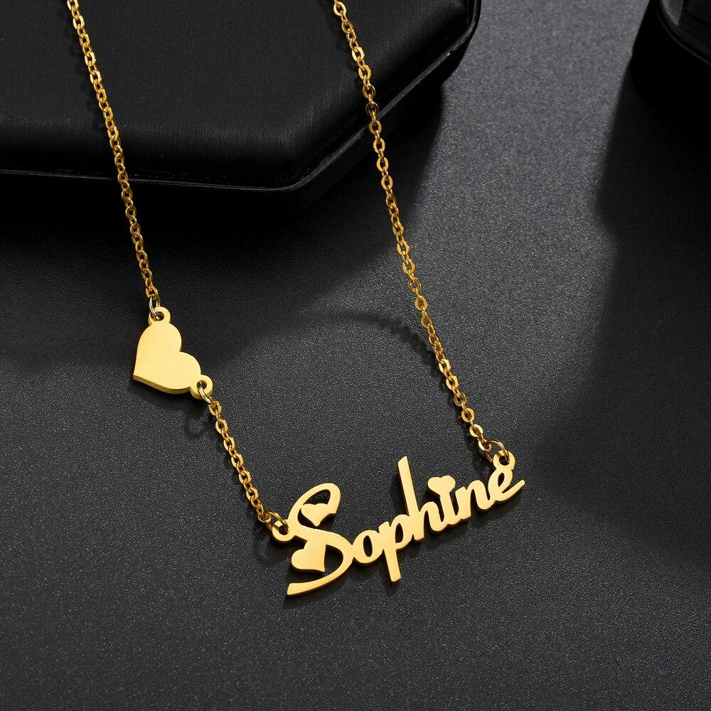 Atoztide Customized Fashion Stainless Steel Name Necklace Personalized Letter Gold Crown Butterfly Necklace Pendant Name Gift