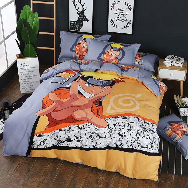 Naruto Comic Pattern Bedding Set Duvet Cover And Pillowcases Soft Lightweight For Students