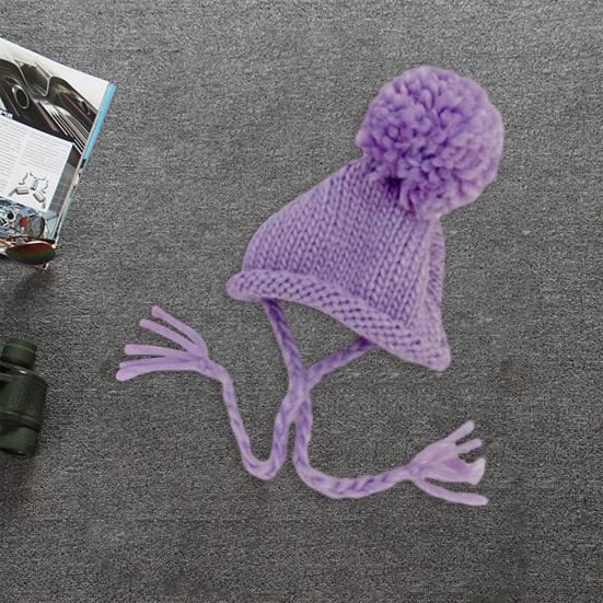 Hat with Soft Ball Knitted Thickened Warm Solid Color Fixing String Comfortable To