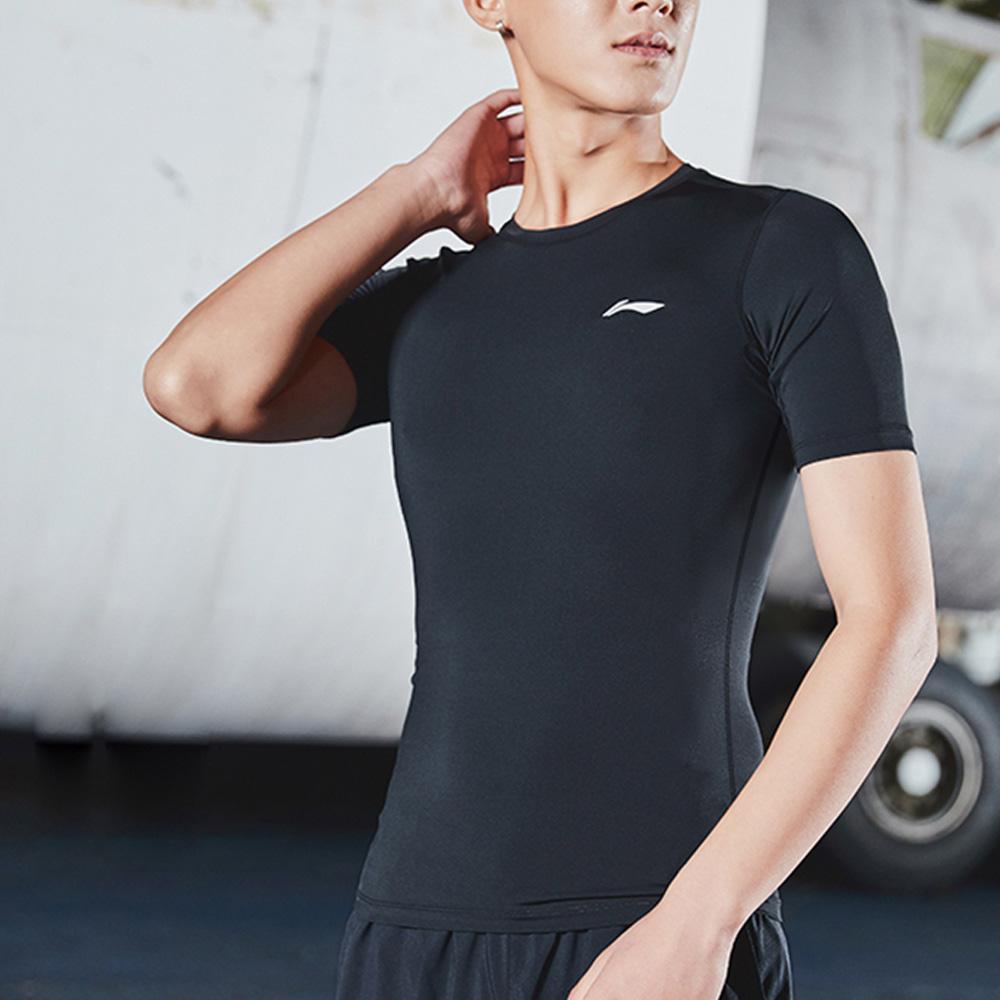 Li Ning T Shirts Men's Black Crew Neck Moderate Straight Fit AUDS099-1
