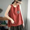 Women's Oversize Cotton-Linen Camisole Vest - Retro Sleeveless Solid Color Summer Top
