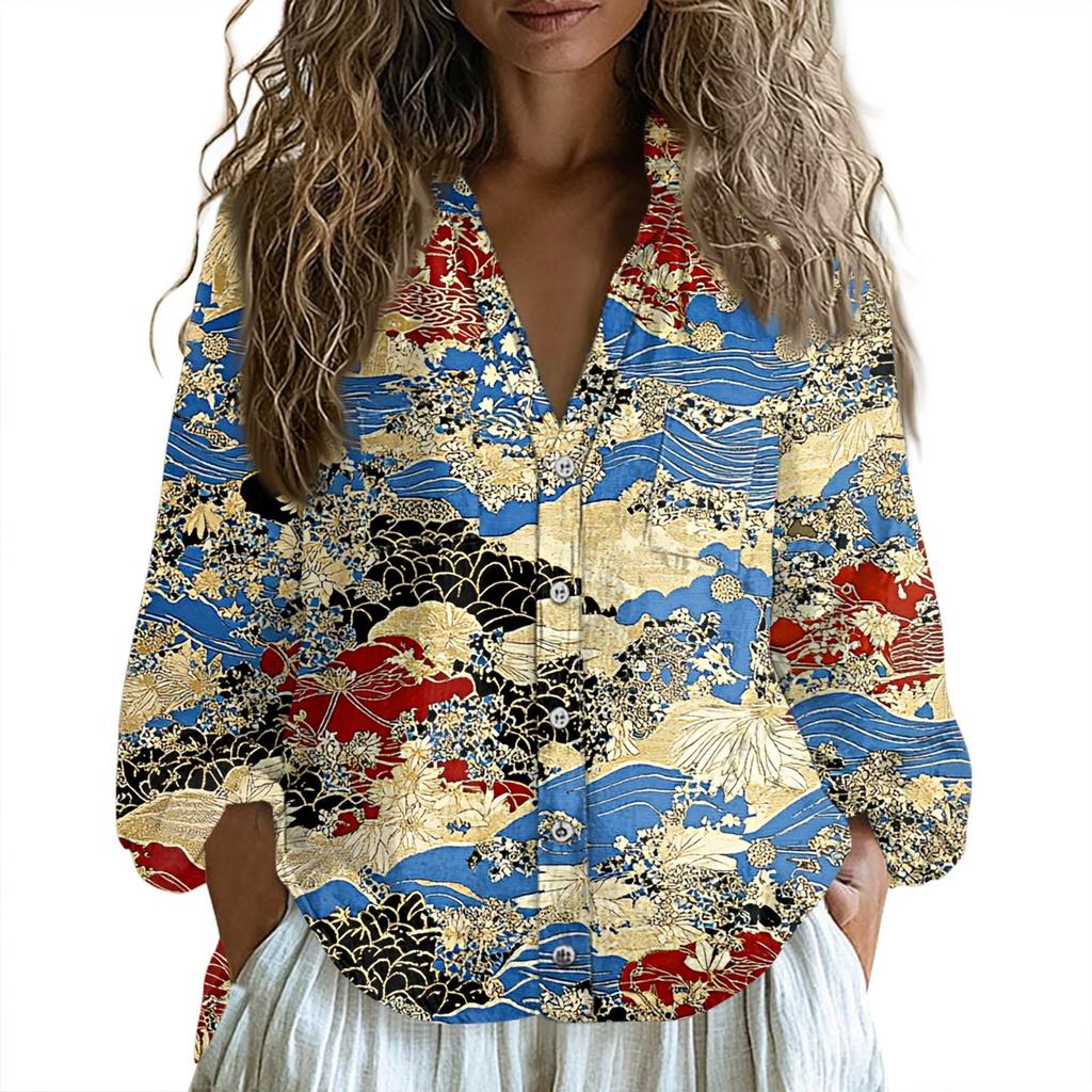 Женские хлопковые льняные топы с длинными рукавами, свободные футболки с V-образным вырезом в стиле бохо, винтажные блузки