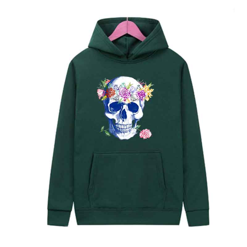 Men Women Same Style Autumn Hoodies Print Skull Flower Daily Pullover Warm Hoodie Fashion Pocket Sweatshirts Casual Sweatshirt