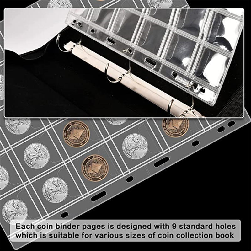 10PCS Creative Coin Collection Supplies Pages for Collectors 30-Gird Clear Coin Holder Protectors Binder Pages for Stamp Currency