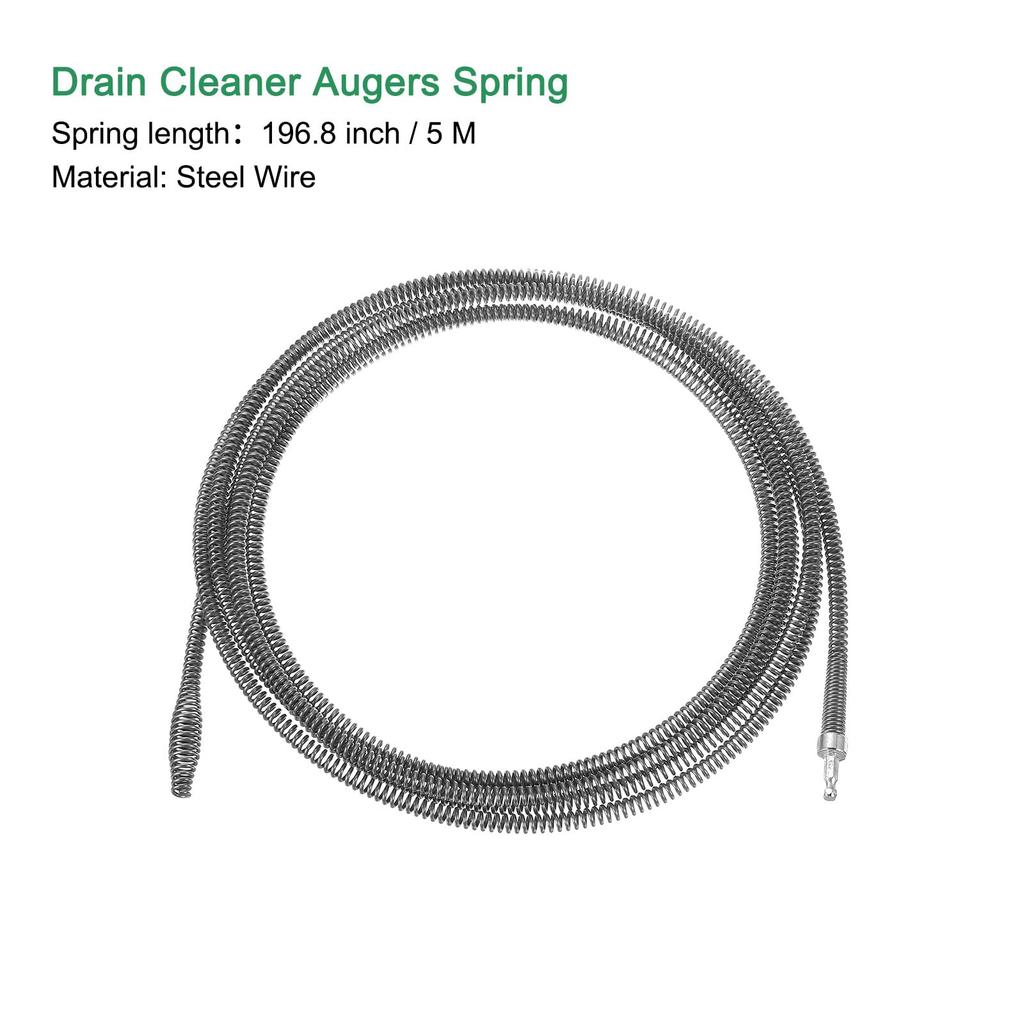 Uxcell 1 шт. Средство для прочистки канализации 5 м Толщина 10 мм Удалитель волос из канализации Соединитель для электродрели со спиральным тросом Канализационная змея для слива кухонной раковины и ванны