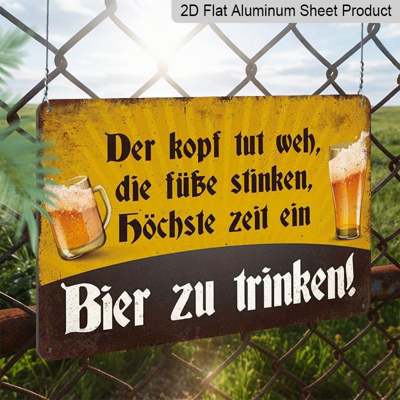 2D Flat, 1pc Vintage Aluminum Metal Sign "It's High Time To Drink A Beer" - Retro Wall Art for Bar, Kitchen, Pub Decor - 8x12 Inch Rustic Gift for