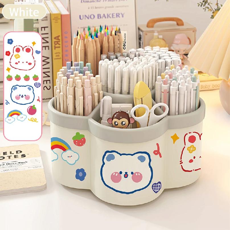 Cartoon Fire Wheel 360 Degree Rotating Pen Holder Storage Box Large Capacity Storage Box Office Desktop Stationery Storage