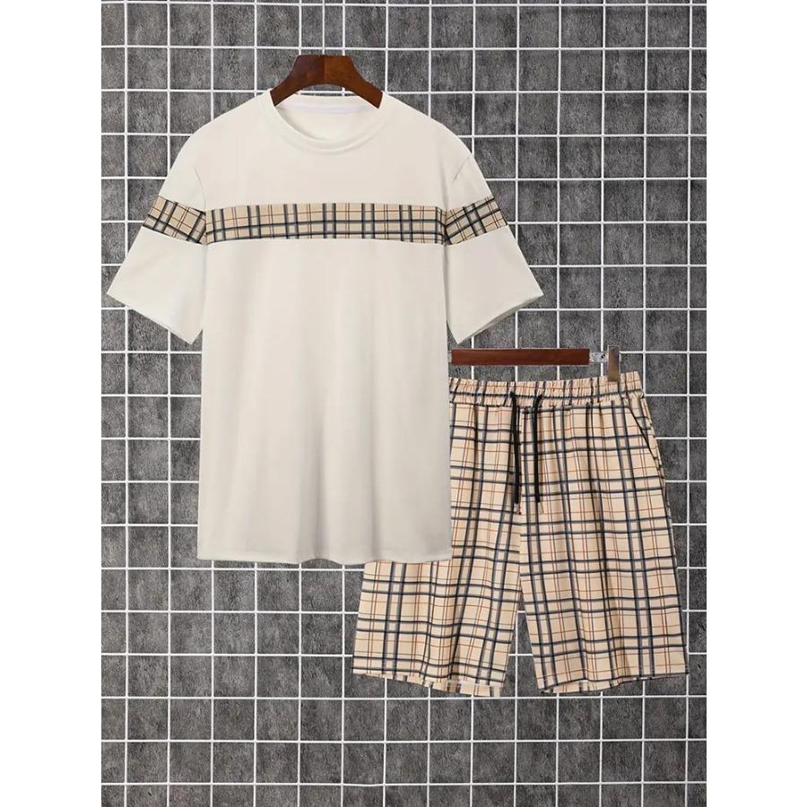 Летний повседневный мужской топ с короткими рукавами, модные пляжные шорты с цветным принтом, комплект из мужской футболки и шорт