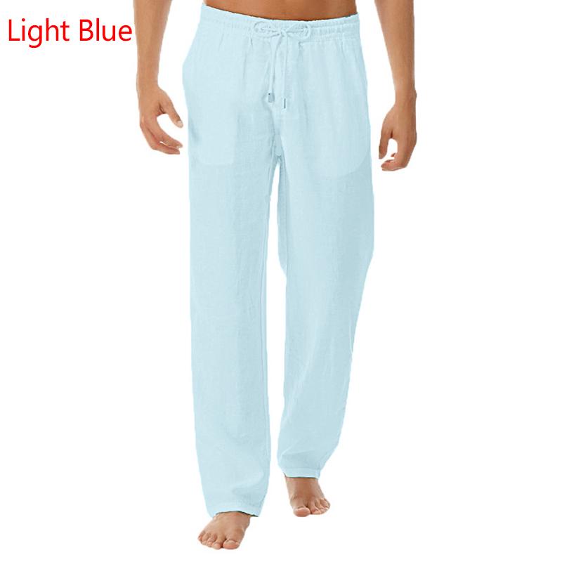 Мужские свободные однотонные брюки, хлопковые льняные прямые брюки, спортивные штаны с карманами, мягкие спортивные штаны со средней талией