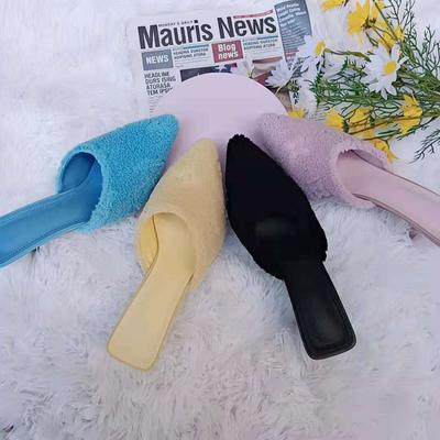 Женские модные острые тапочки на шпильке, женские зимние теплые меховые тапочки, уютные мягкие пушистые женские шлепанцы из искусственного меха со знаменитостями