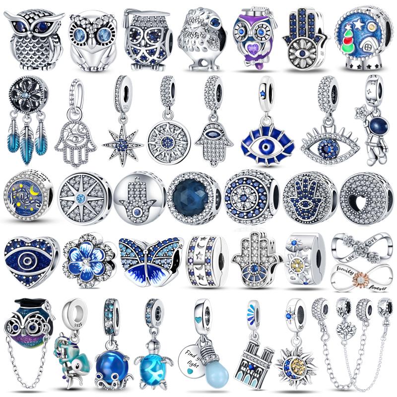 100% S925 Sterling Silver Firefly Charms Evil Eye Hot Air Balloon Blue Charms Fit Original Bracelet DIY Jewelry Making