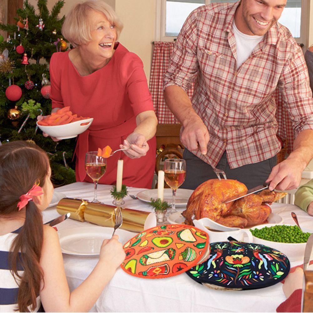 Practical 30cm Tortilla Warmer Pouch Heat Resistant Reusable Burrito Cloth Bag Round with Handle Pancake Thermal Bag Outdoor