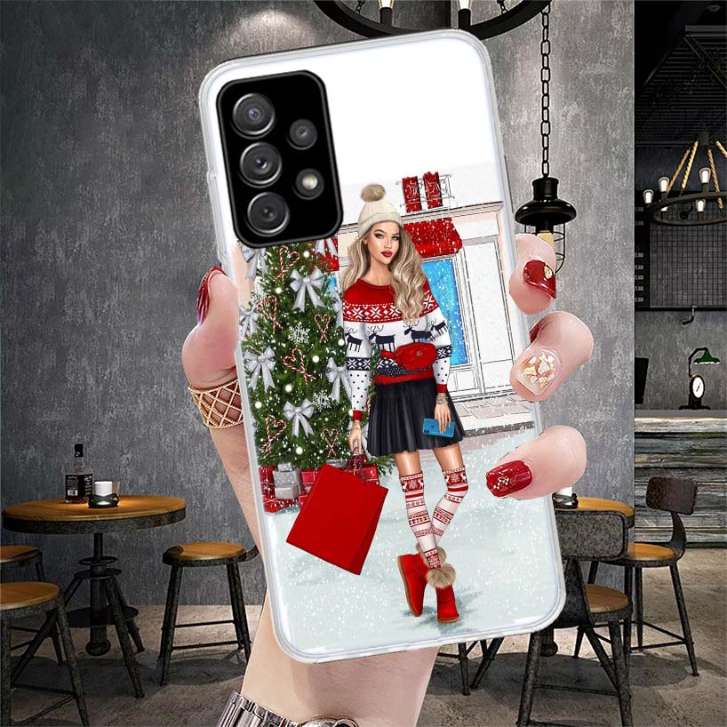 Рождественский Чехол для Телефона с Рисунком Девочки и Елки Подарок Для Samsung Galaxy A13 A14 A15 A16 A17 A53 A54 A55 A56 A57 A33 A34 A35 A36 A37 A23 A24 A25