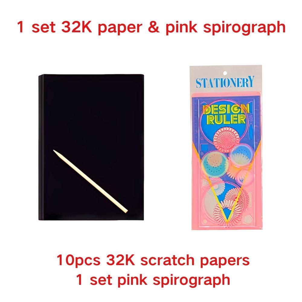 11pcs/set 10pcs 16K/32K Scratch Paper & 1 set Blue/Pink Spirograph Stencils DIY Art Craft Kit for Drawing, Birthday Gift YMY