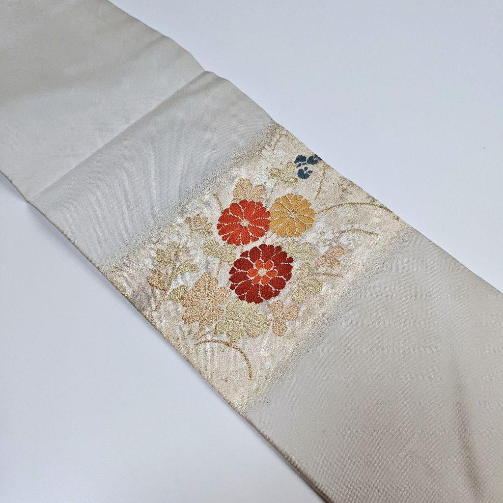 Used H-824 Nagoya Obi Nagoya Tailored Pure Silk Nine Size Karaori Flower Pattern