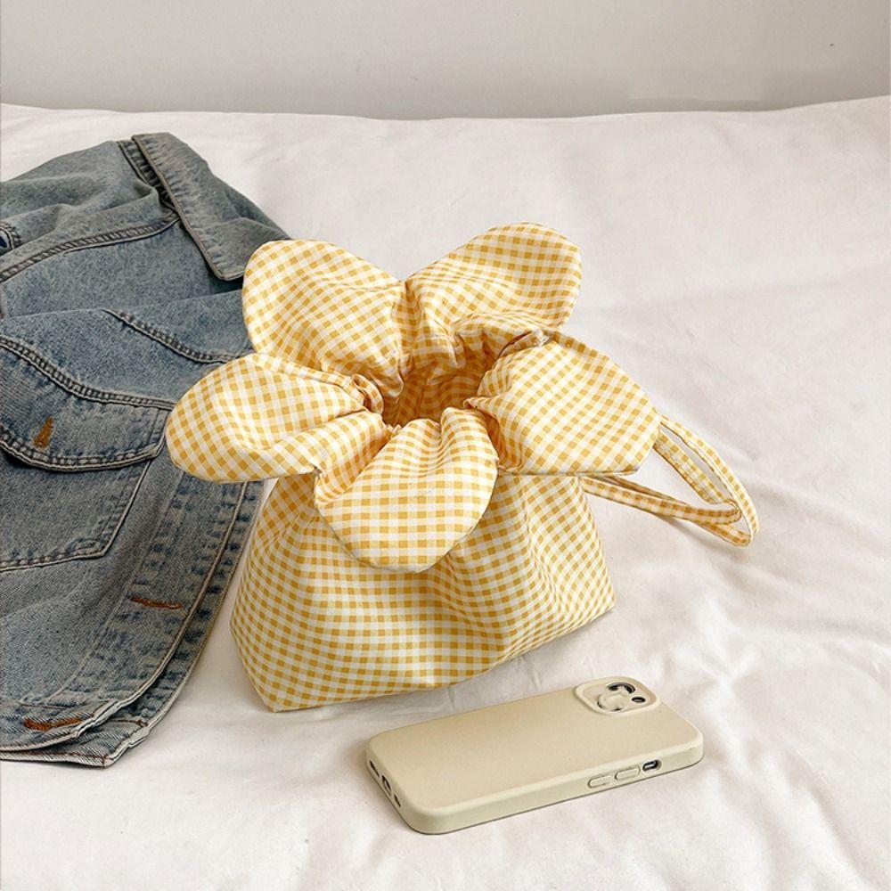 Сумка-мешок на шнурке в клетку в корейском стиле, с принтом, на плечо, литературная, маленькая, кроссбоди, для покупок