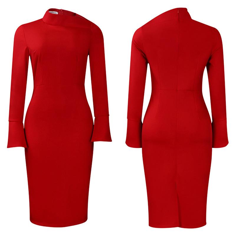 Одежда Платье Воротник Сплошной цвет Большие размеры Жен. Большие размеры Диагональ Длинный рукав Узкий