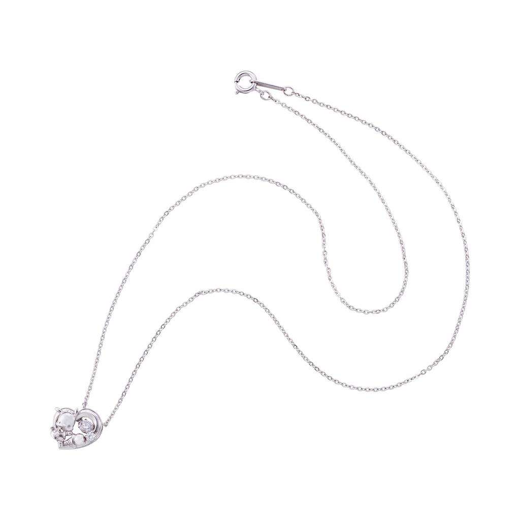 White Clover Pochacco Sanrio Characters Dancing Stone Necklace Pendant, Open Heart, Silver, 925 Sterling Silver, Cubic Zirconia, SAPOC-N005RD