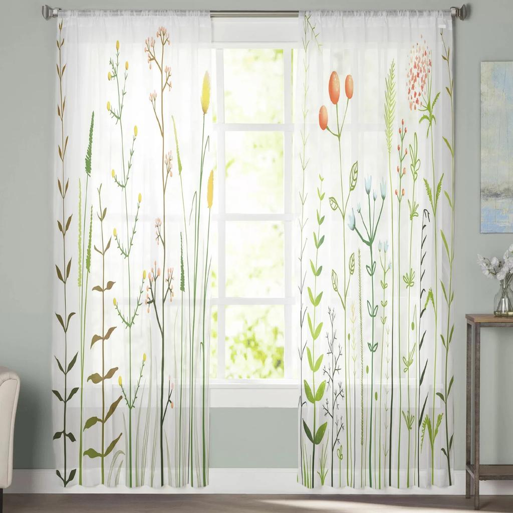 Weeds Fruits Leaves Flowers Branches Tulle Curtains for Living Room Kitchen Bedroom Sheer Tulle for Cafe Hotel Modern Home Decor