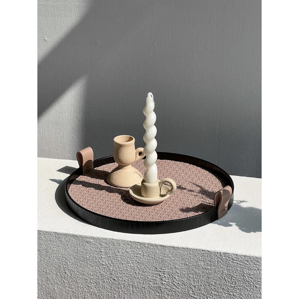 Nordic Round Jewelry Tray Woven Leather Storage Tray Living Room Kitchen Desktop Cosmetic Sundries Plate Home Decoration