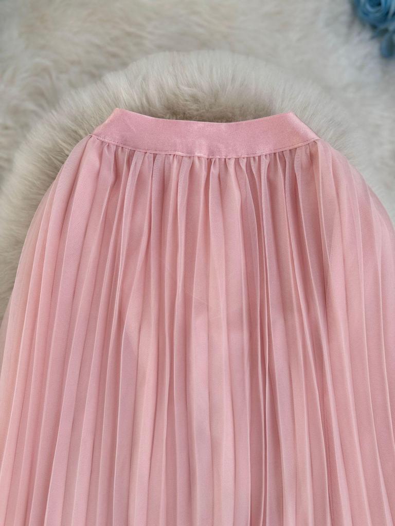 Women's Retro A-line Mesh Patchwork Skirt - Mid-length and Versatile for Commuting and Gentle Style