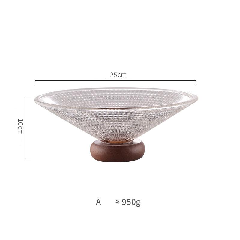 Fruit Plate Solid Wood Base Light Luxury Glass Dessert Plates Living Room Coffee Table Snack Display Tall Candy Plate Tableware