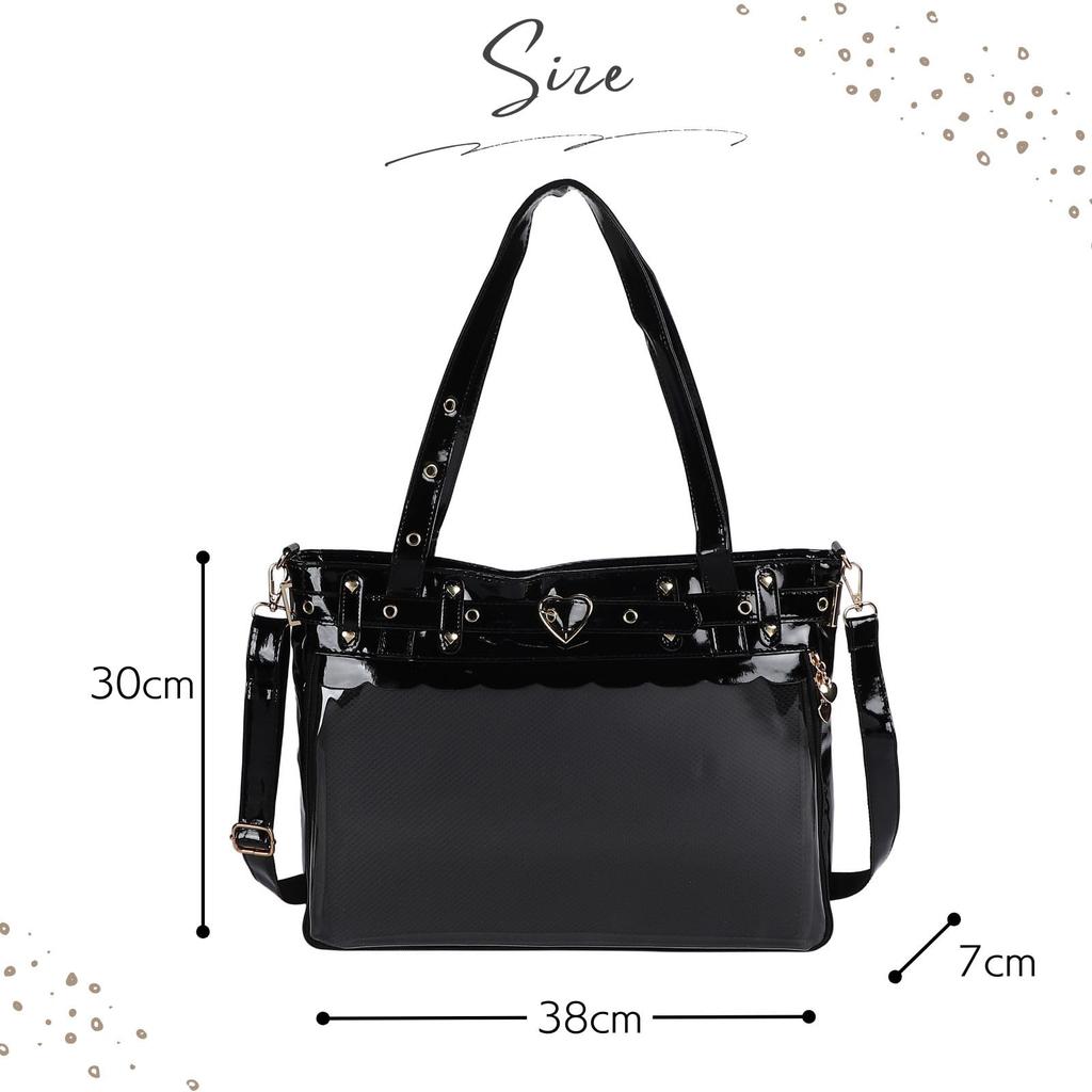 Сумка-тоут Harugio Ita A4 Большая сумка-тоут Черная и Сердце Ита-лист, Сумка, Размер, Сумка, Белый, Милый, Стильный, Готический, Дизайн, Сумка, Сумка, Мерч, Мероприятие,