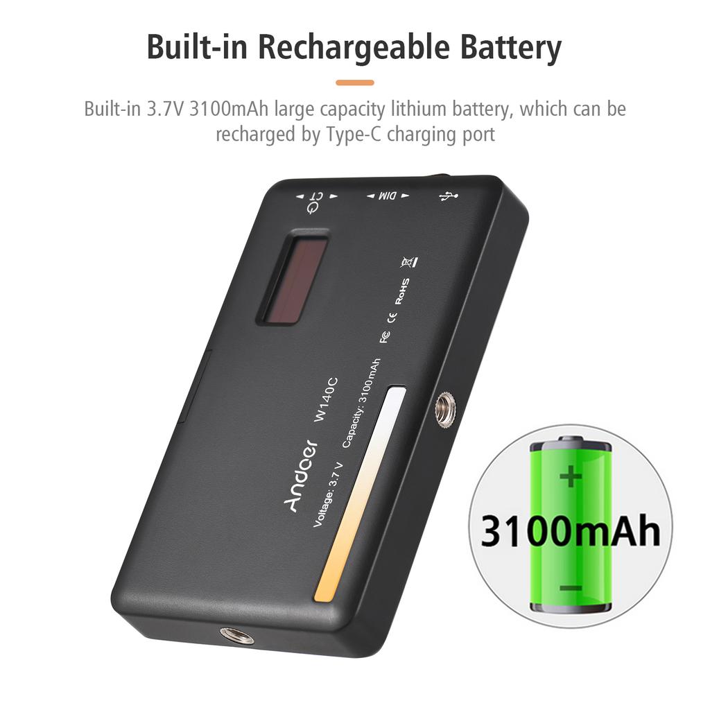 Andoer Карманная светодиодная видеолампа W140 с зажимом для мобильного телефона, заполняющая лампа для планшетного компьютера, видеоконференции